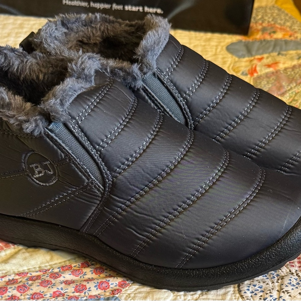 Blue Fur-Lined Slip-On Shoes